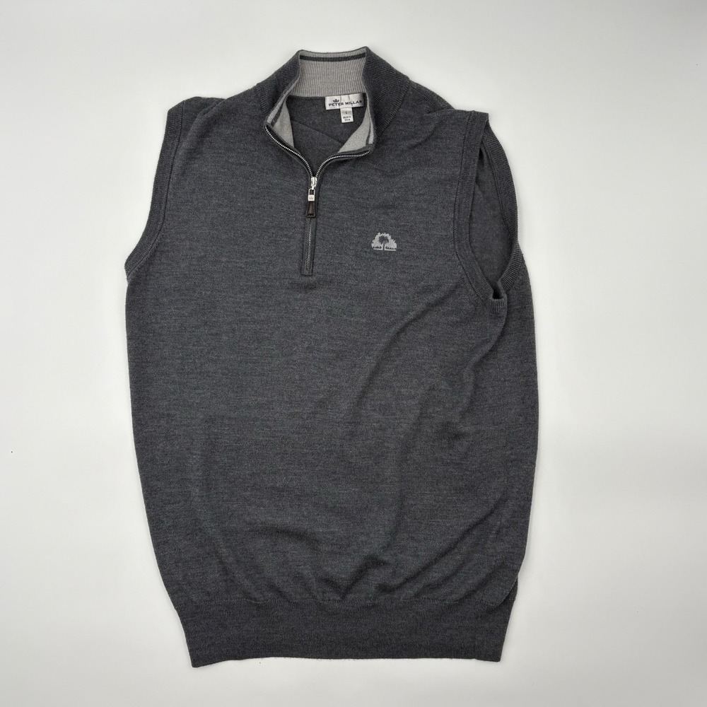 Peter Millar Crown Soft Vest Mens L Gray Merino Wool Silk 1/4 Zip Sweater Golf